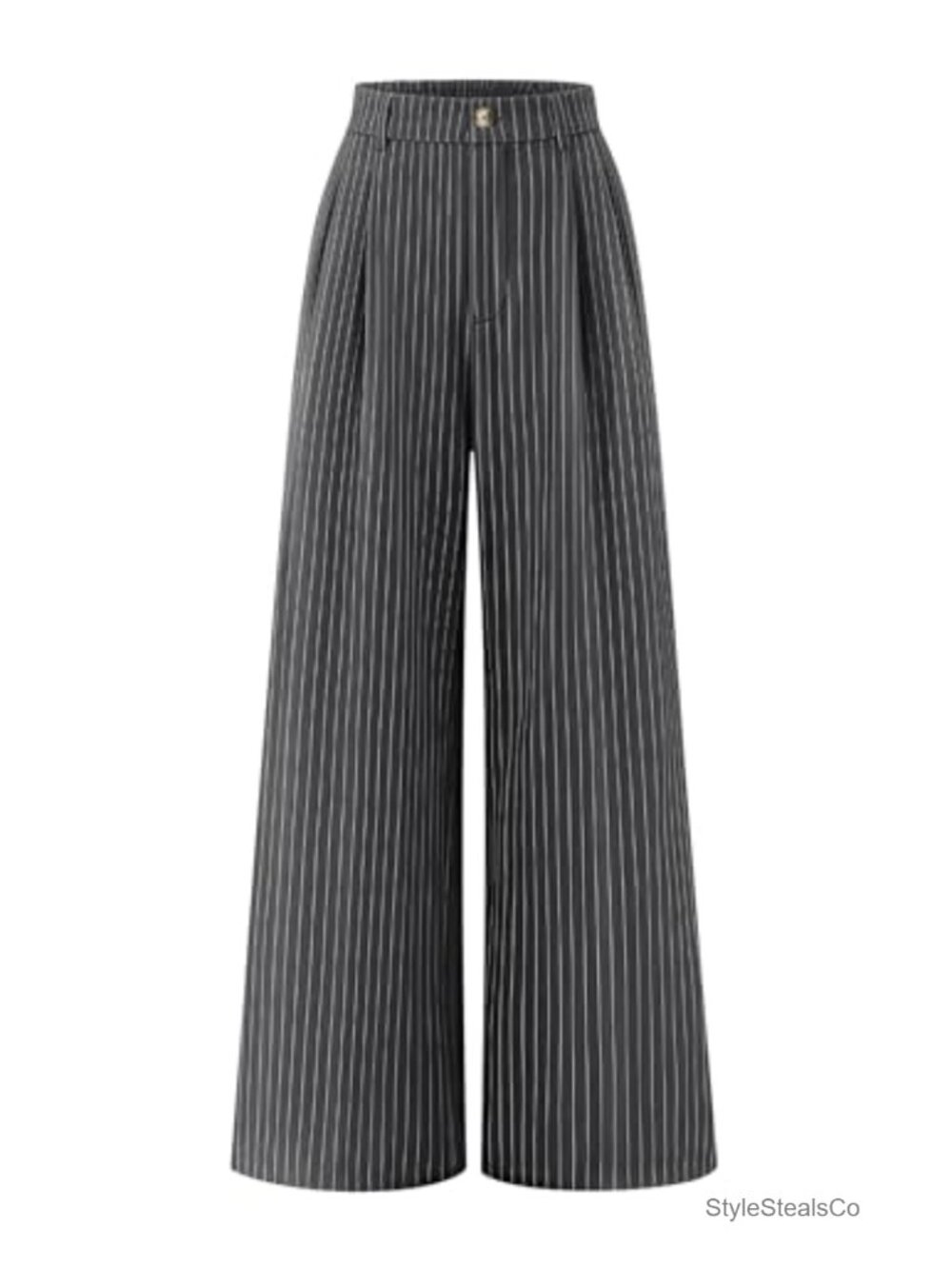 Wide Leg Striped Business Work Palazzo Pants High Waisted Trousers with Pockets